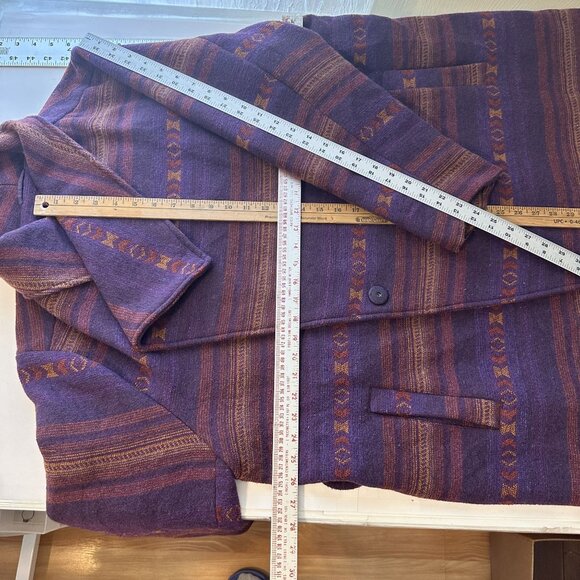 Womens Aztec Print Purple & Orange Striped Jacket Coat 1X Pockets Western Button - Picture 5 of 15